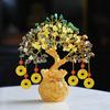 Money Magnet Crystal Tree with Golden Potli Base & 6 Feng Shui Coins – Green Aventurine, Citrine, Tiger Eye, Pyrite – Vastu Remedy for Wealth