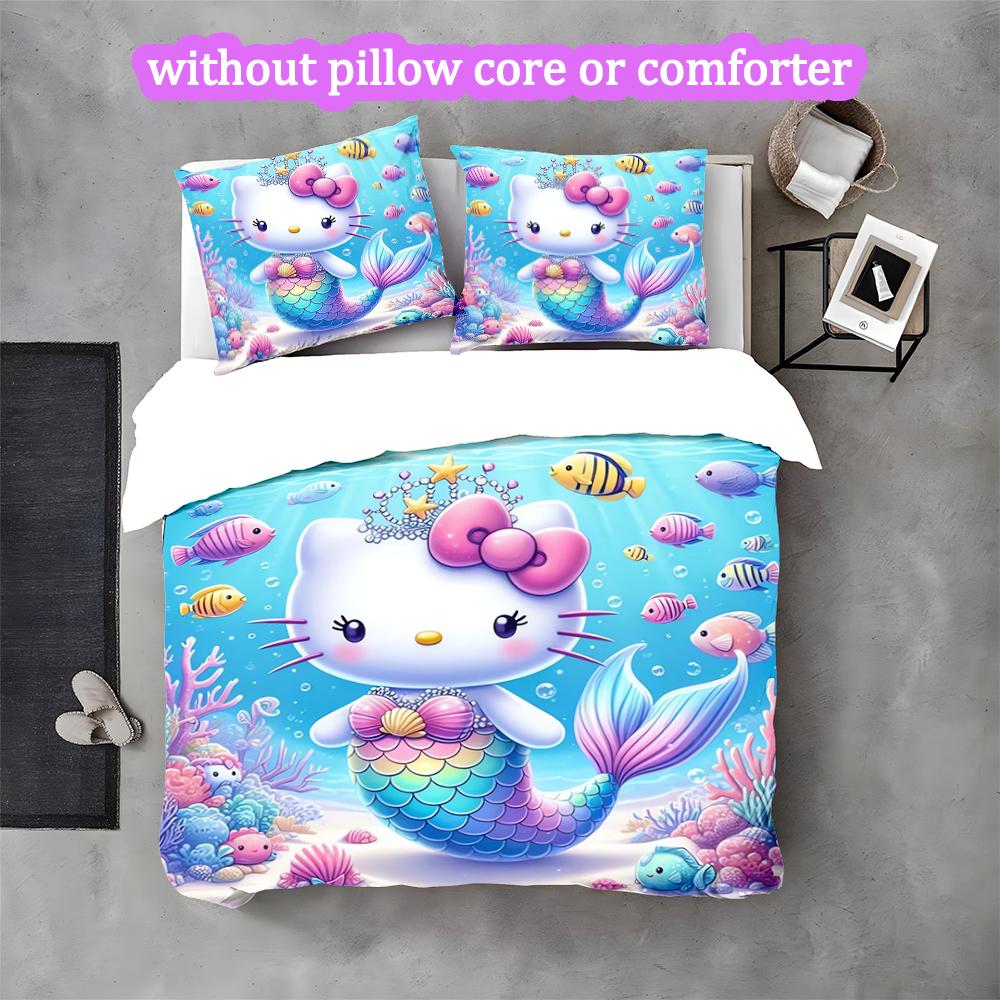 Hello Kitty Duvet Cover Set - 3pcs Polyester Bedding Set with Digital Print, 1 Comforter Cover & 2 Pillow Shams
