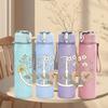 1PC Wreath Wildflower Line Art 750ml Color Plastic Sports Water Bottle Leakproof Flip Straw Lid Suitable for Sports Office Home Use