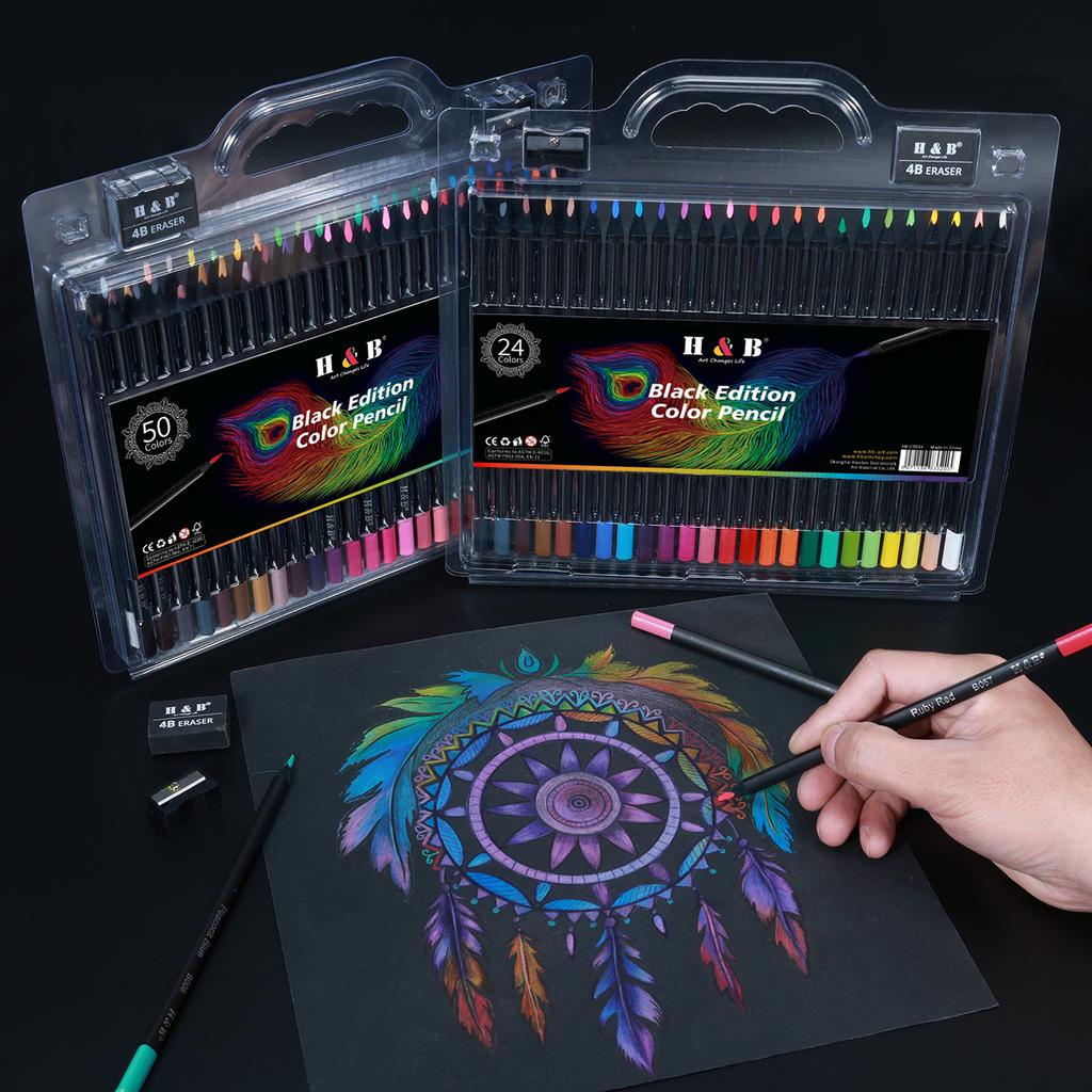 H&B 24 цветных карандаша на масляной основе, предварительно заточенные, 3,3 мм, широкий спектр ярких цветов для эскизов