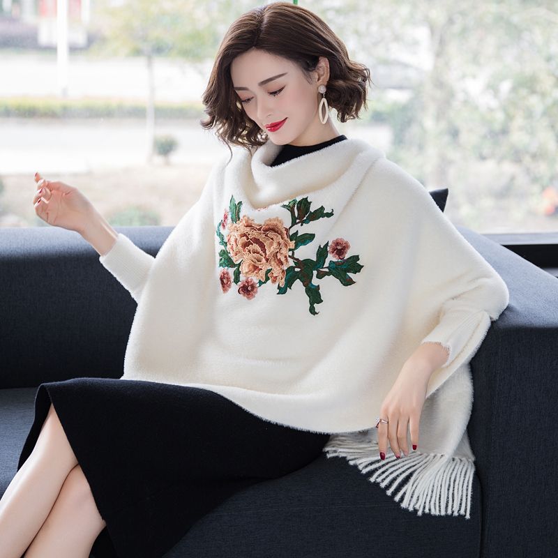 Shawl Jacket Cloak Sweater Autumn and Winter Warm Scarf Women's Dual-purpose Thick Medium Long Outer Cloak