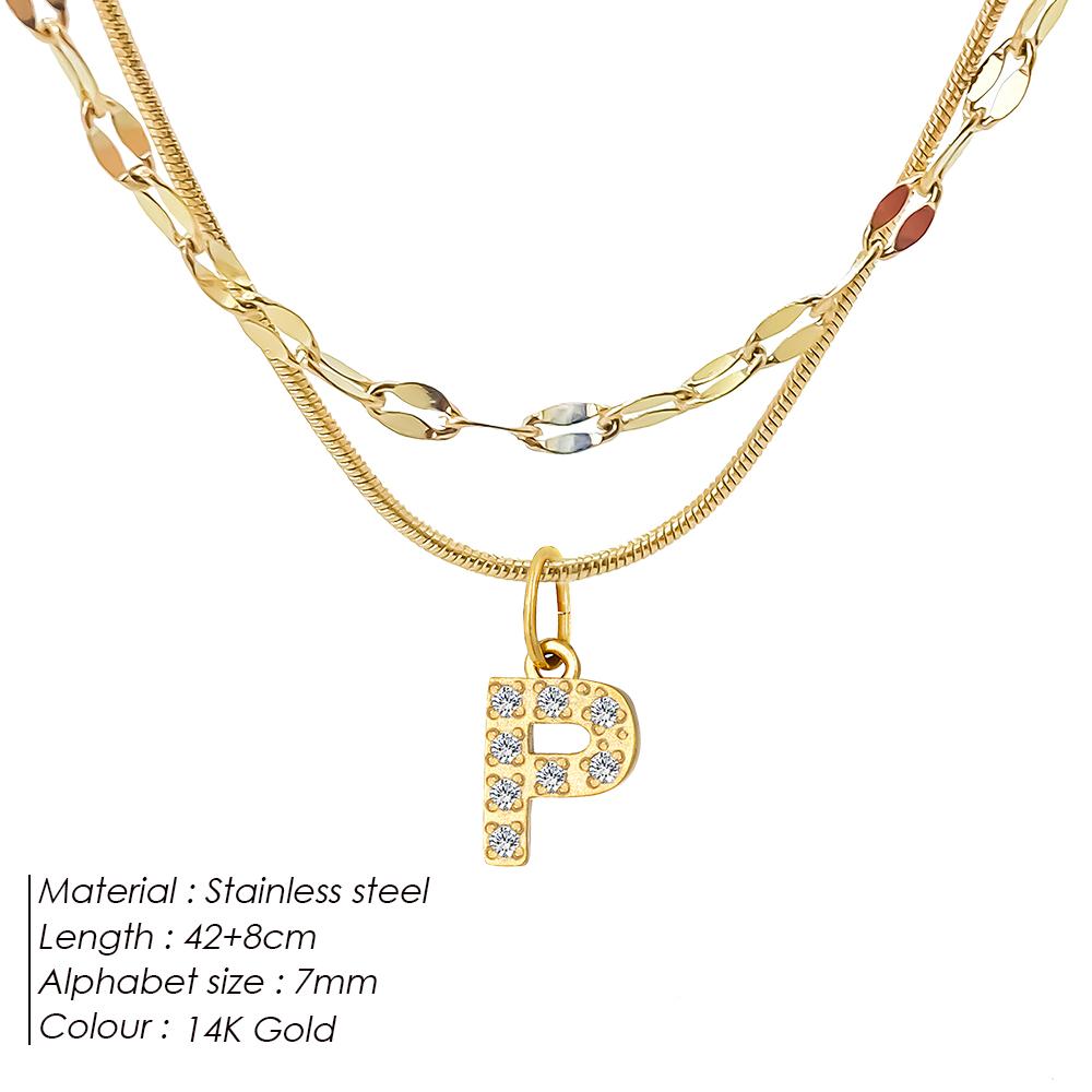 EMANCO Double Stainless Steel Round Snake Chain Necklace Light Luxury Zirconia Alphabet Pendant A-Z High-end Fashion Jewelry