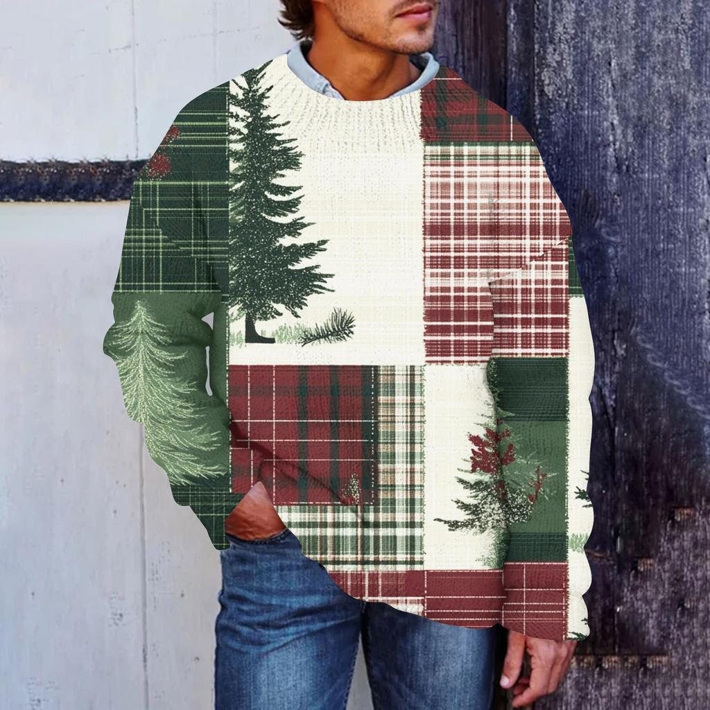 Men's Christmas Print Faux Sweater, Crewneck Sweatshirt, Loose Long-sleeved Top