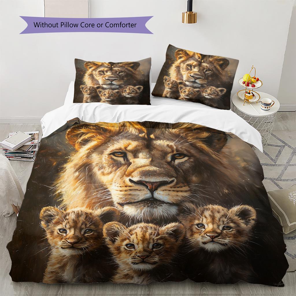 Brown Lion Pattern Bedding Home Decoration Birthday Gift (1 * duvet cover + 2 * pillowcase, without core)
