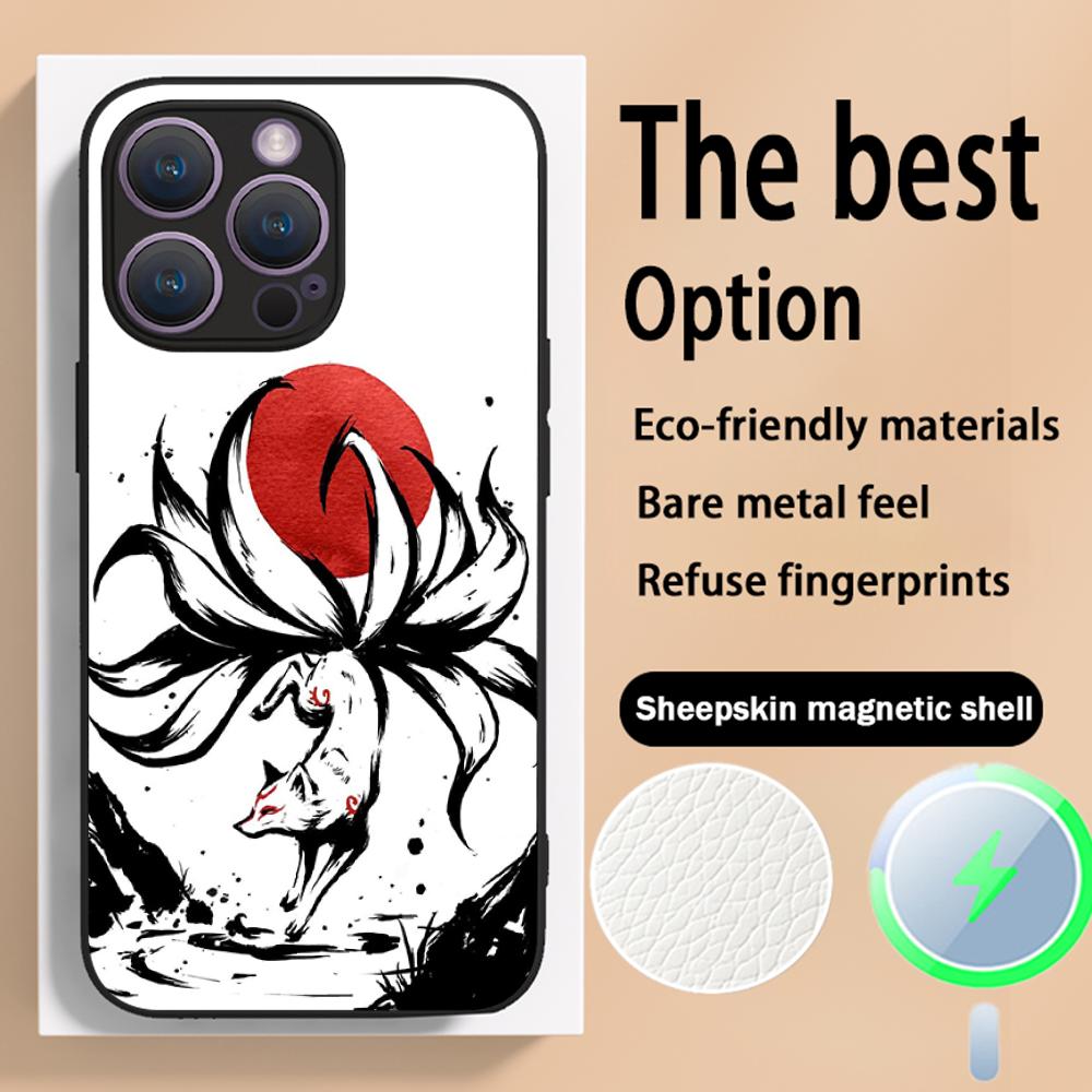 Nine-tailed fox art fashion design Phone Case For iPhone 16 15 14 13 12 11 Plus Pro Max High-end Luxury Magsafe Sheepskin