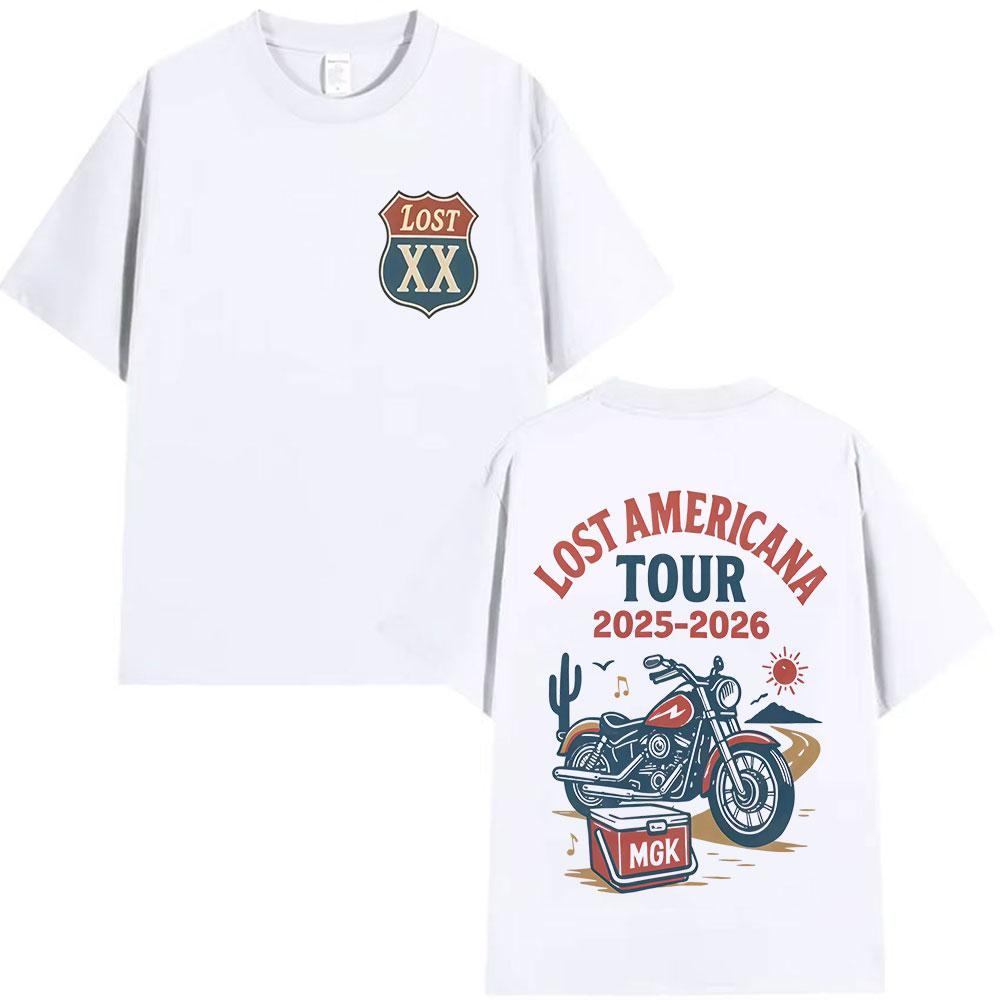 Рэпер MGK Lost XX Americana Tour 2025-2026 Мужские и женские футболки с принтом, Винтажные хлопковые футболки, Уличная одежда высокого качества