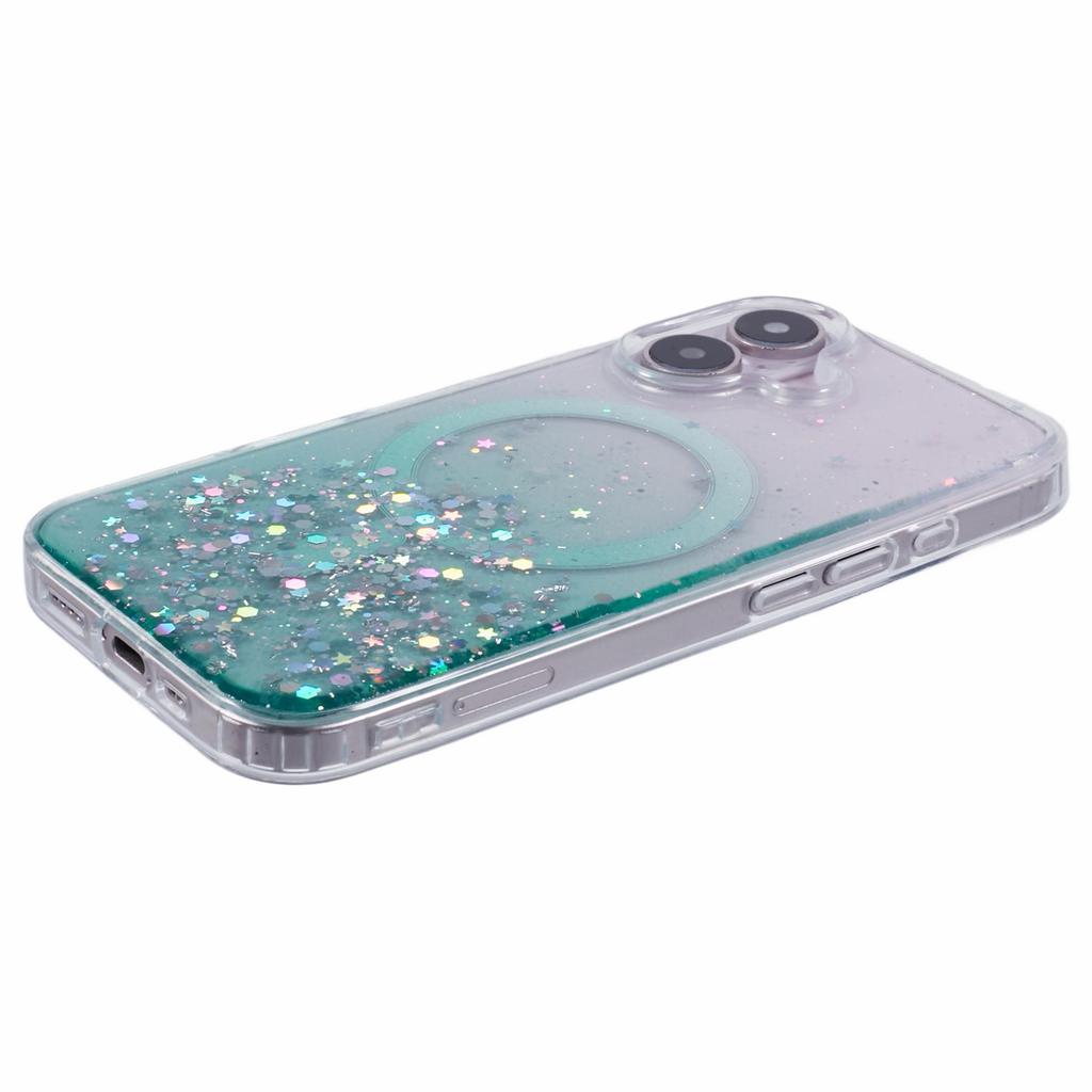 For iPhone 16 Case Compatible with MagSafe Sparkle Epoxy TPU+Acrylic Phone Cover - Green