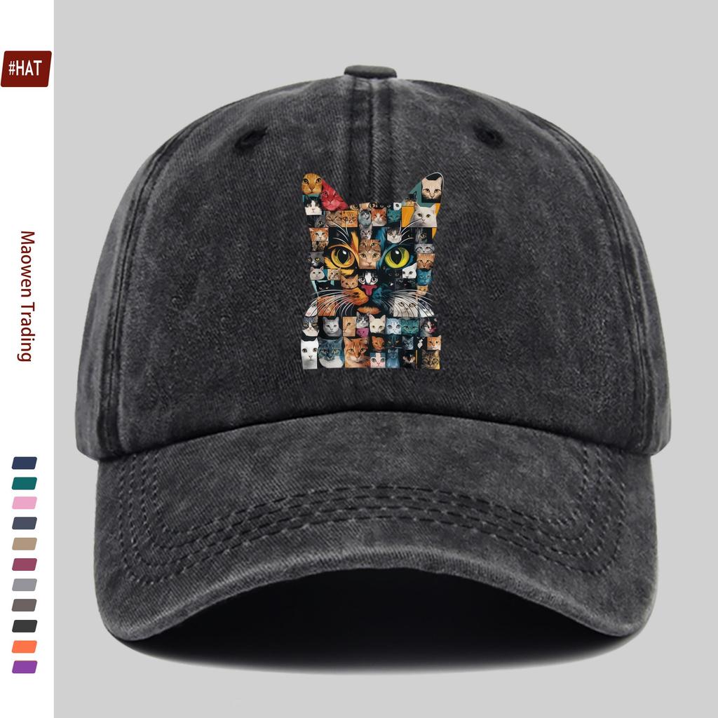 pc Cat Face Collage Print Baseball Cap with Trendy Printed Design Sun Hat Party Decoration Hat Comfortable and Lightweight Tr