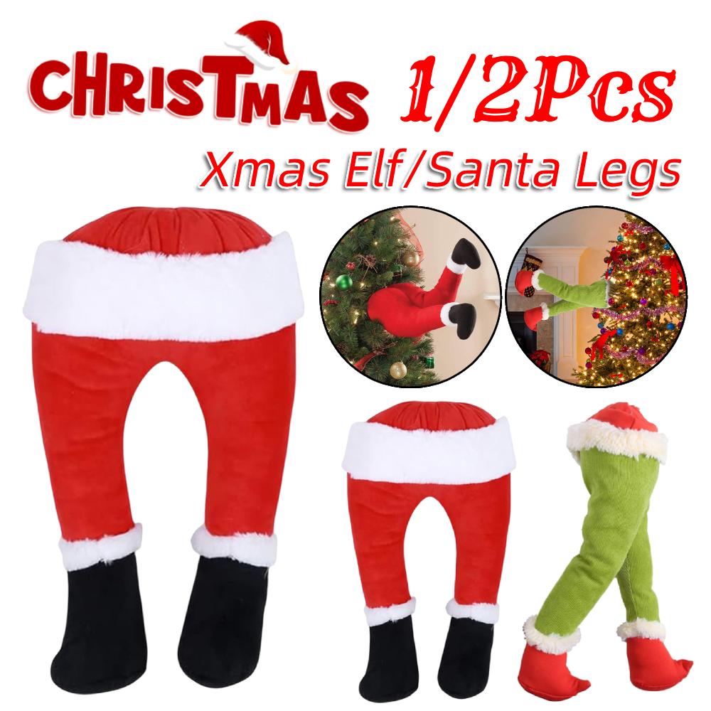 1/2Pcs Christmas Elf/Santa Legs Stuffed Legs Stuck Tree Topper Decoration Stuffed Leg Stuck Xmas Tree Topper Xmas Holiday Decor