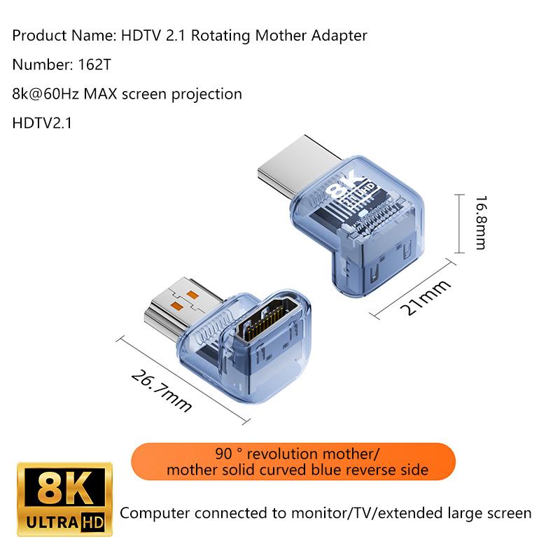 HOT! 2.1 Male To Female Adapter 8K@60Hz Male To Female Connector Up Down Angle 90 270 360 Degree For HDMI Cable PC Laptop HDTV