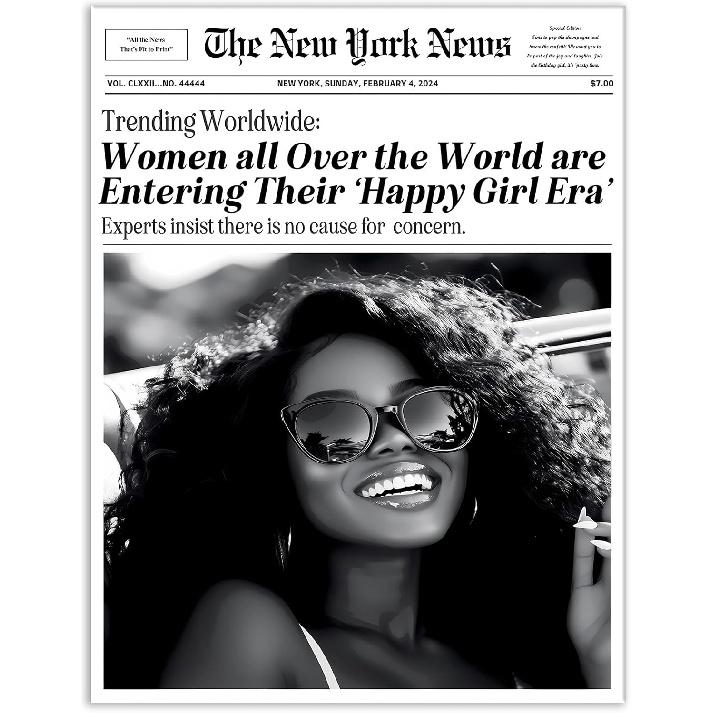 Jatinoo Framed Wall Art 11.5x15 inch, Aesthetic Posters for Wall Bedroom Decor - Fashion Vogue Newspaper Print, Black and White Framed Canvas Art for