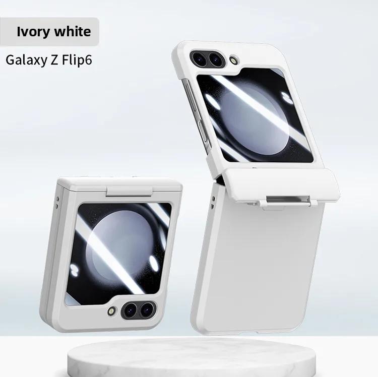 Skin Feel Fully Wrapped Hinge Protection Phone Case with Tempered Film for Samsung Z Flip 6 5 4 3 Flip6 Flip5 Protective Cover