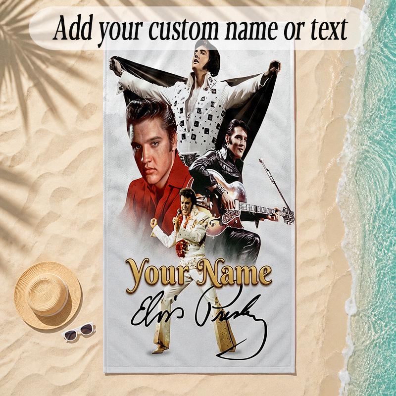 Beach TowelElvis Presley Custom Name Text Personalized Soft Towel for Beach Pool Indoor Home Decor Gift
