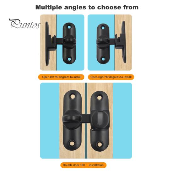 Barn Door Lock 90/180 Degree Flip Sliding Door Latch Punch Free Simple Installation Heavy-Duty Bar Gate Latch Safety Slide Door Lock