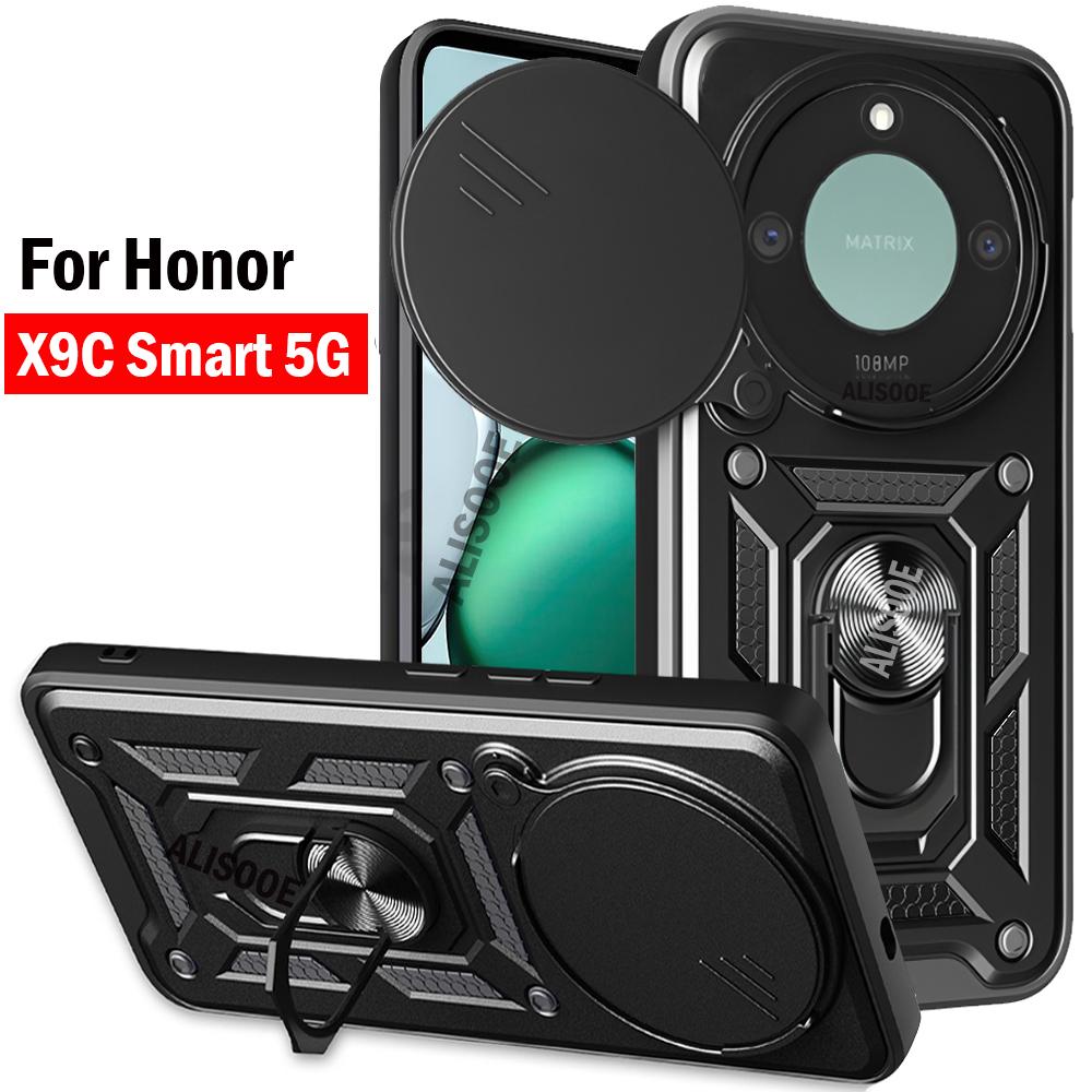 Держатель брони Чехол для Honor X9C Smart 5G Чехол Сдвижная защита камеры Кольцо-подставка Ударопрочная задняя крышка Capa Funda