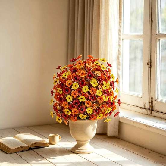 Декоративные цветочные акценты для помещений, Осенние искусственные шары-топиарии, Цветы, Хризантемы, Растения, Дерево, УФ-стойкие уличные цветы с долгим сроком службы, Искусственные, для дома