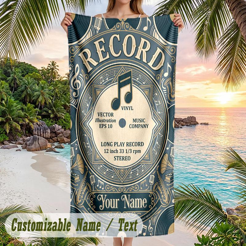 Ravens Roses Artwork Theme Quick Dry Beach Towel Custom Name Text Print Large Sand Resistant Towel Beach Vacation