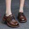 Осенние женские туфли на шнуровке из мягкой коровьей кожи 2023 г. — толстый каблук средней высоты, мягкая подошва, глубокий вырез — всесезонная одежда.