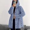 Autumn Winter New Women's Solid Color Long-sleeved Hooded Loose Plush Velvet Jacket