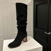 Krazing Pot Осенне-зимняя обувь из флока, женские сапоги до колена с плиссированными украшениями
