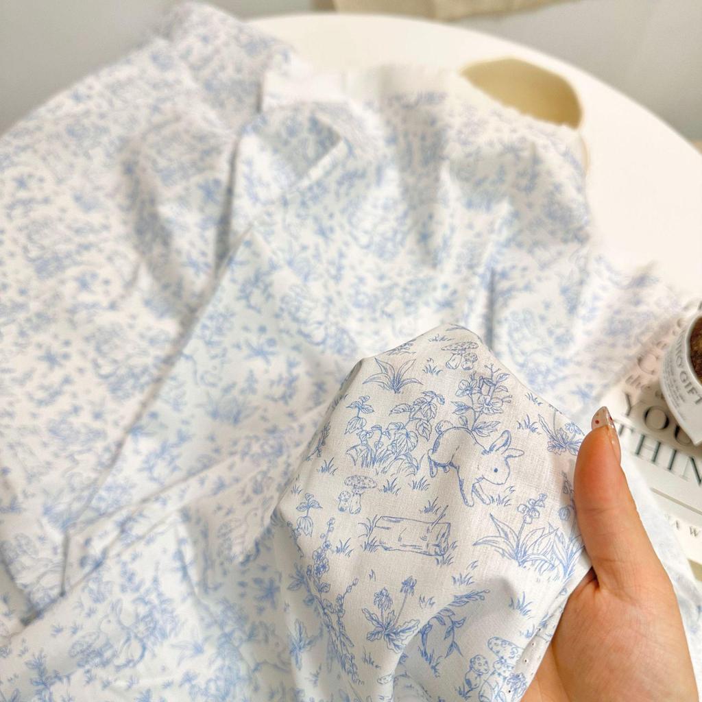 100% Cotton Digital Print Fabric with Artistic Rabbit Flower Design for Women's, Children's, and Parent-Child Clothing & DIY Home Projects