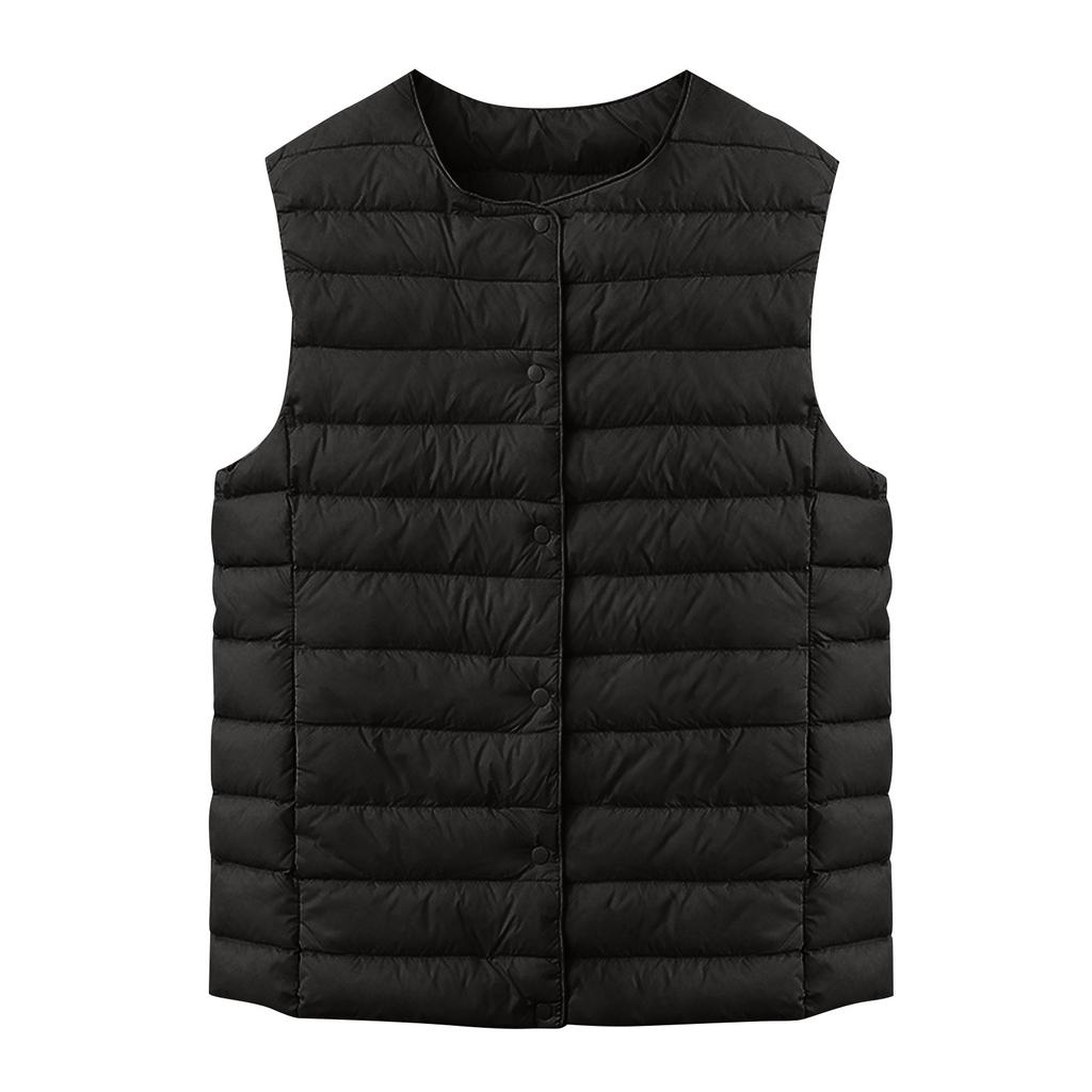 Женская легкая пуховая куртка, однотонная, жилет с карманами