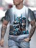 Men'S 3D Wolf And Truck Print T-Shirt, Short Sleeve Crew Neck, Vibrant Winter Forest Design, Casual Streetwear Style, Washable, Comfortable Fit All