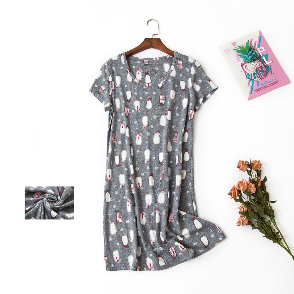 Plus Size Summer Women Nightdress Short Sleeve Cute Cartoon Sleepwear Sweet O Neck Nightgowns Pyjamas Lady's Cotton Sleepdress