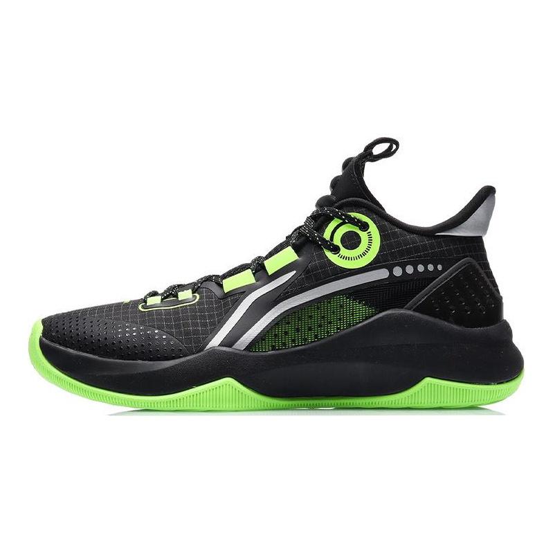 Li Ning Combat Низкие Устойчивые к истиранию Нескользящие Низкие Полноценные Баскетбольные кроссовки Мужские Черно-зеленые ABPR027-1