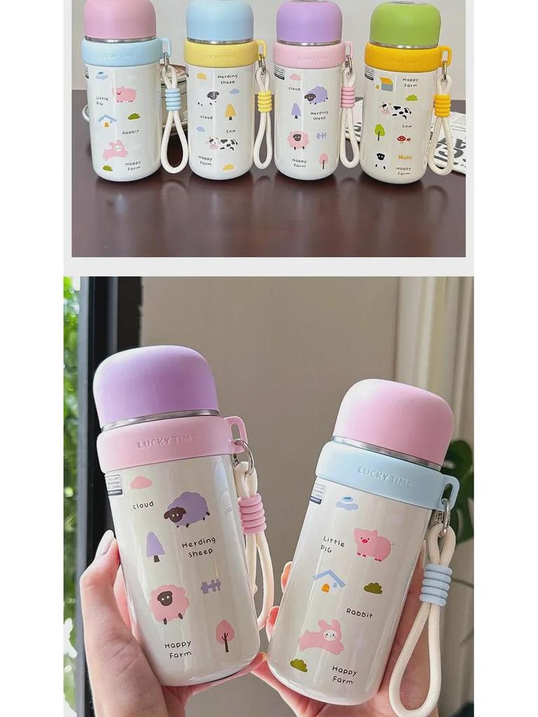 Dual-Use Cartoon Thermos Cup with Cute Rope - Stainless Steel Portable Water Bottle for Girls