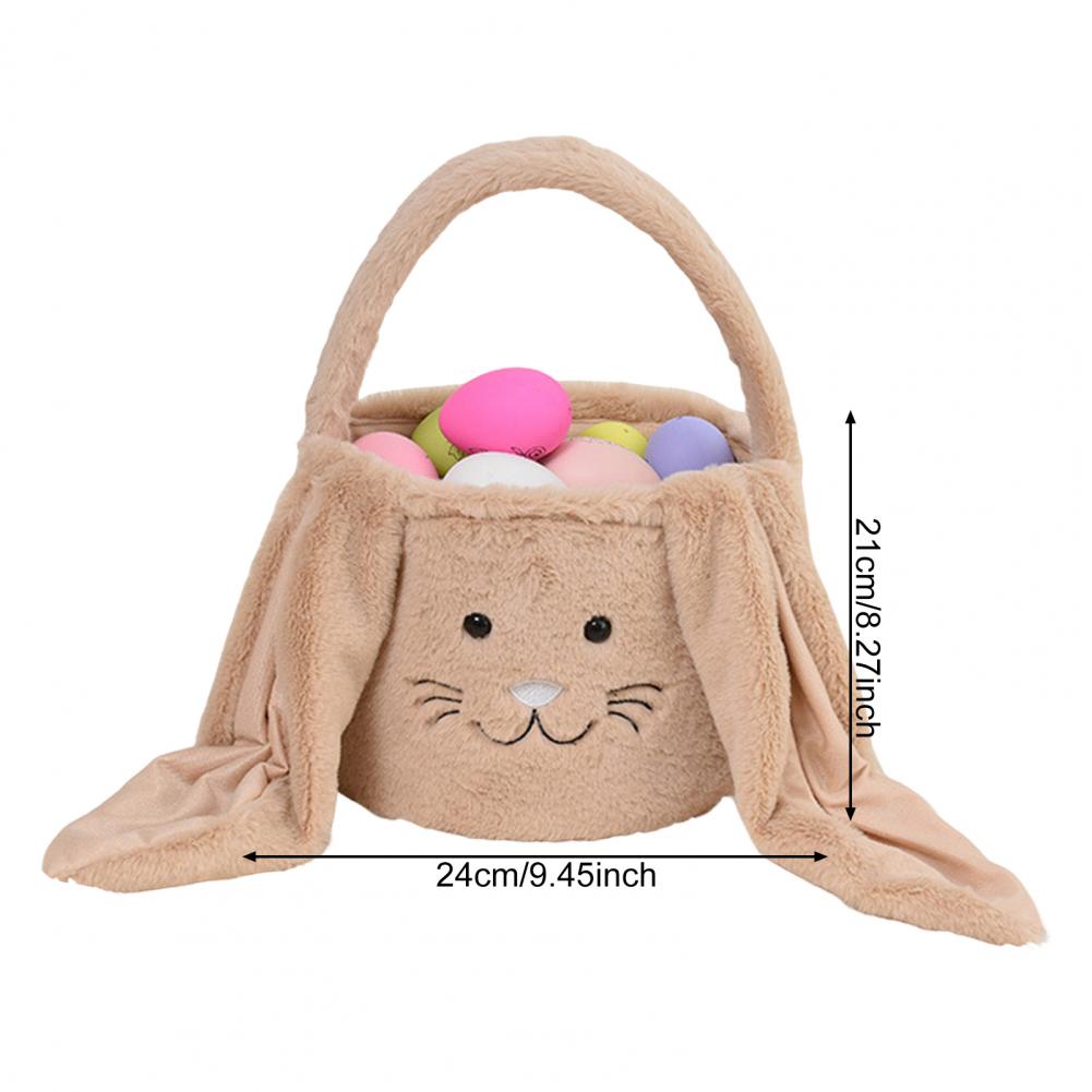 Easter Bunny Basket Seasonal Small Fur Elegant Bunny Display With Fluffy Ear Plush Bunny Face Easter Bucket Kids Gift Treat Bag