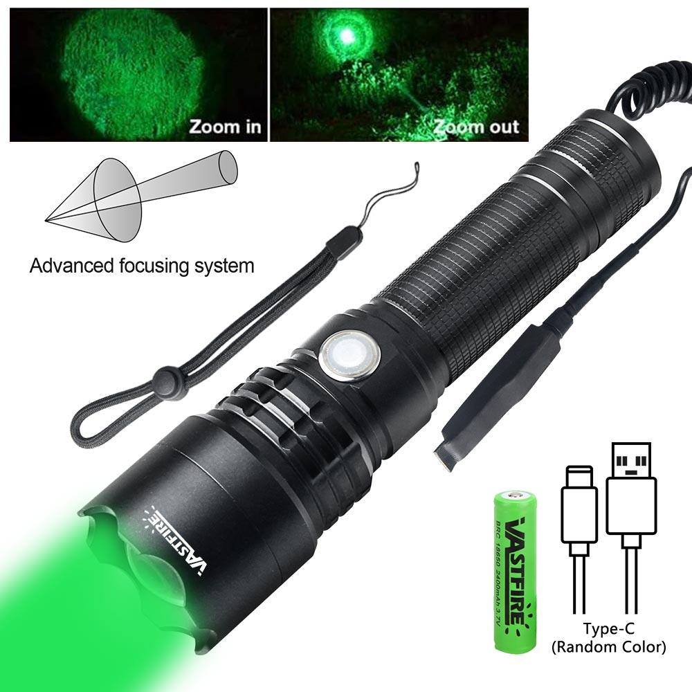 LED Tactical Hunting Flashlight Green Light USB Rechargeable Waterproof Torch Lamp Professional Shooting Night Scout Lights Set