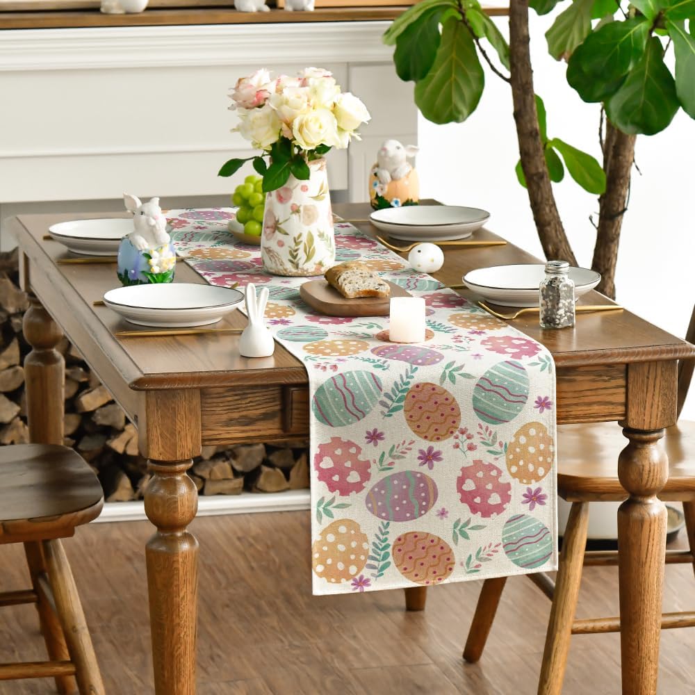 Artoid Mode Watercolour Easter Eggs Table Runner, Seasonal Spring Kitchen Dining Table Decoration for Home Party Decor 13x72 Inch