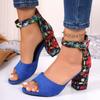 Fashion Women's Shoes 2024 Brand Buckle Strap Women's Sandals Fashion Printing Office and Career New Cover Heel Plus Size Heeled Sandals