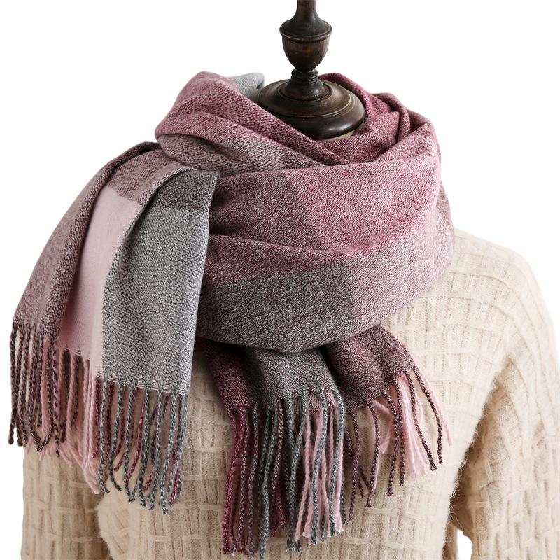 New Plaid Scarf for Women Japanese and Korean Sweet Imitation Cashmere Mid Length Colorful Plaid Scarf Shawl and Scarf