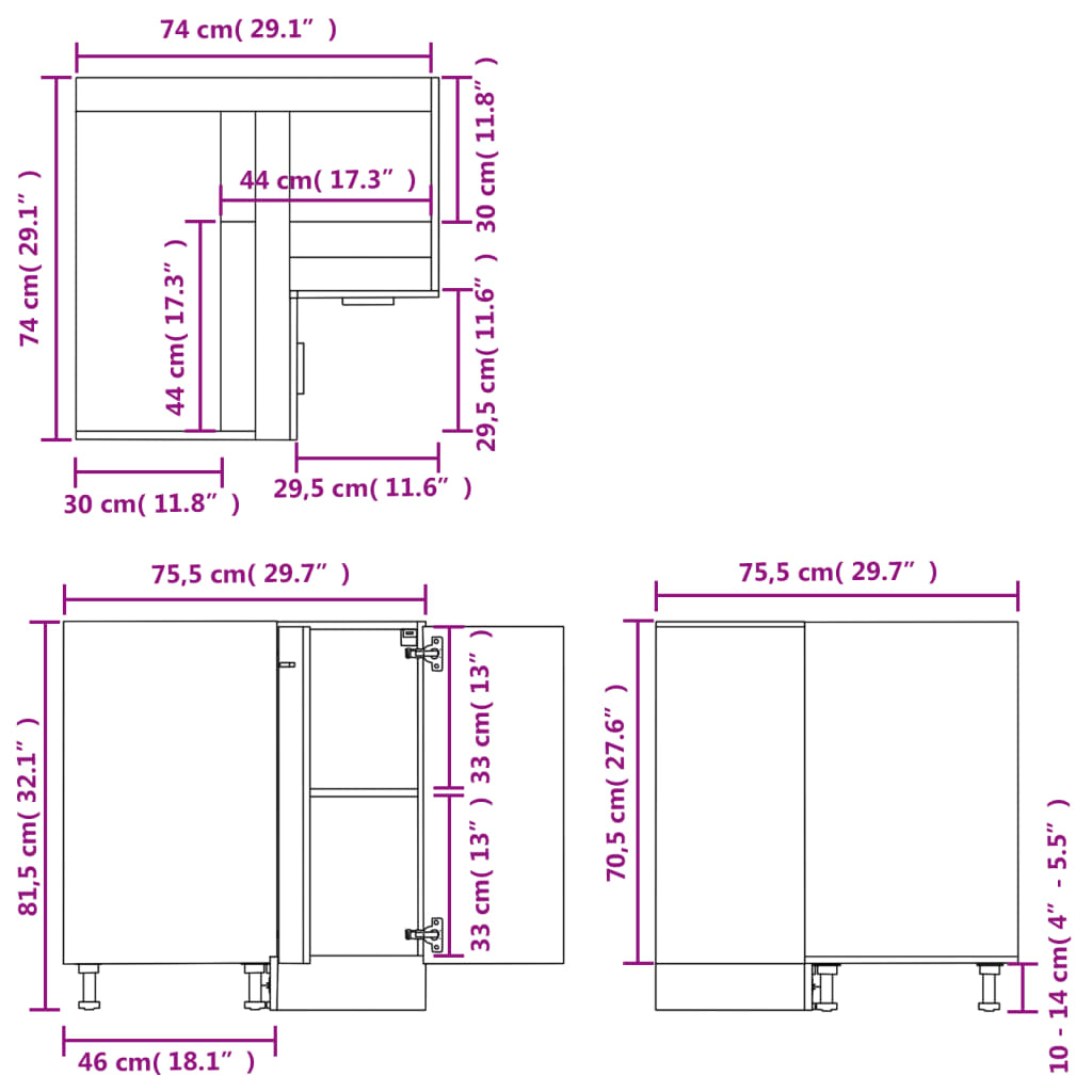 Lyon Corner Cabinet White 75.5 x 75.5 x 81.5 cm Particleboard