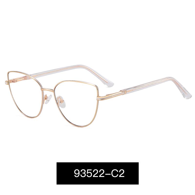 SHINELOT MS 93522 Women Fashionable Geometric Metal Cat Eye Optical Anti-Blue Light Glasses Frame Custom Logo Shipping Agent