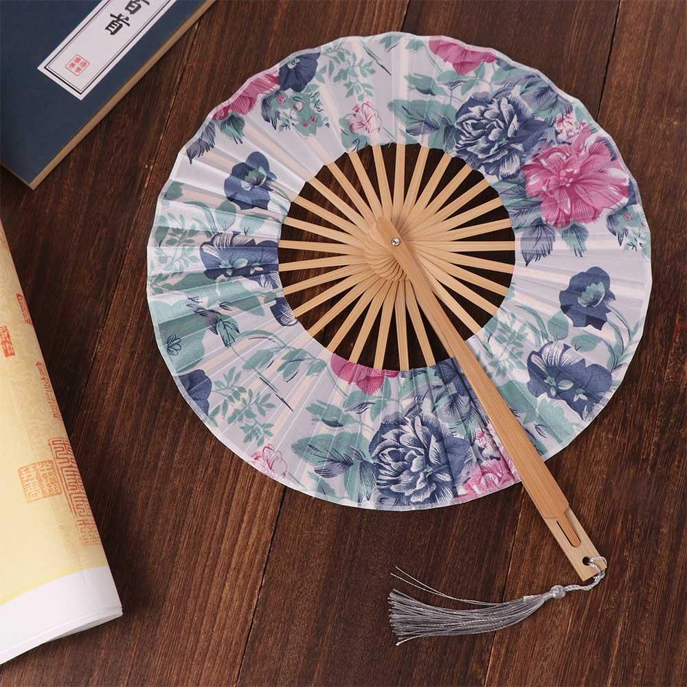 Exquisite Windmill Fan Bamboo Handle Hand Circular Fan Home Decor Folding Hand Fan Lady