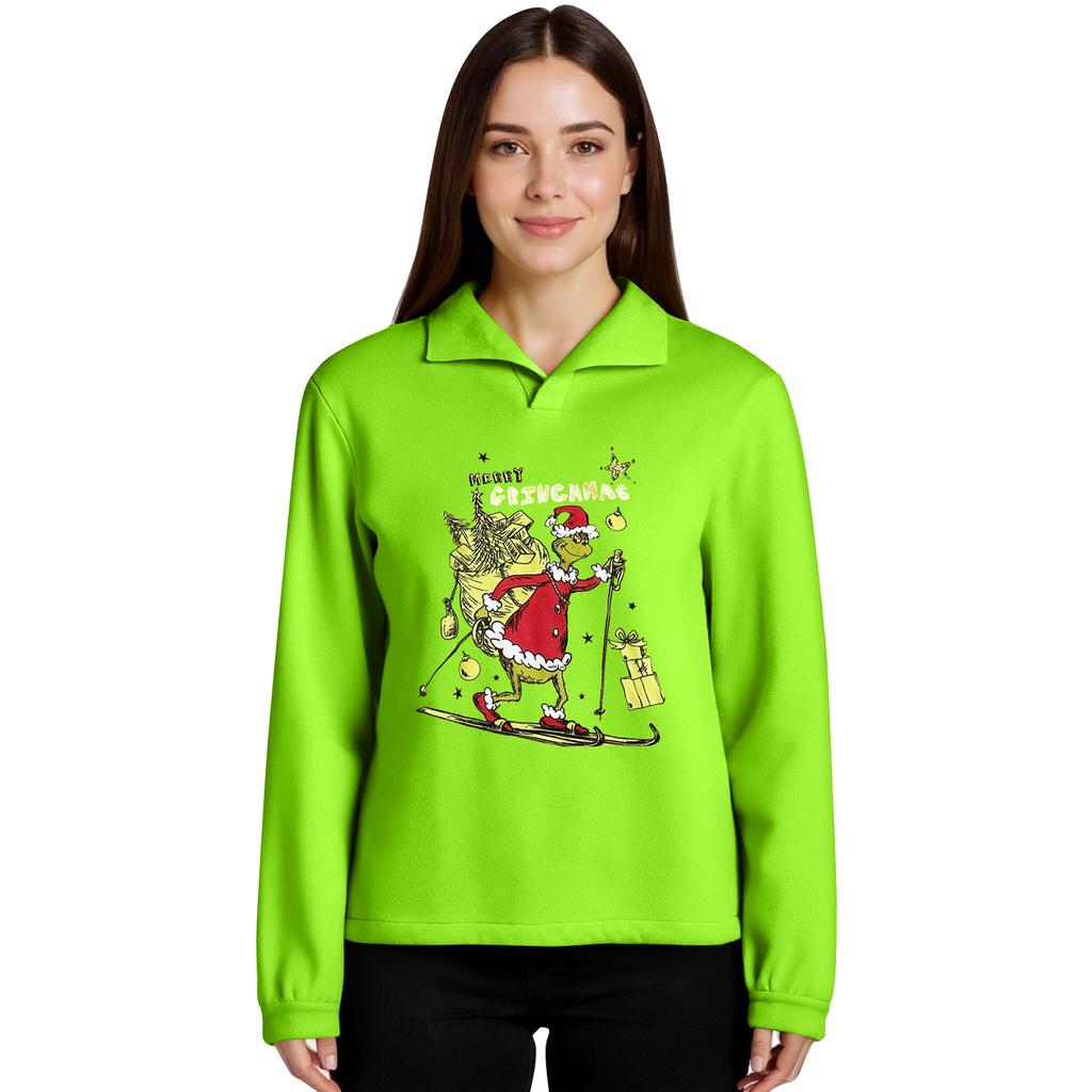 Женский пуловер с длинными рукавами и воротником-стойкой, спортивный топ с рождественским принтом