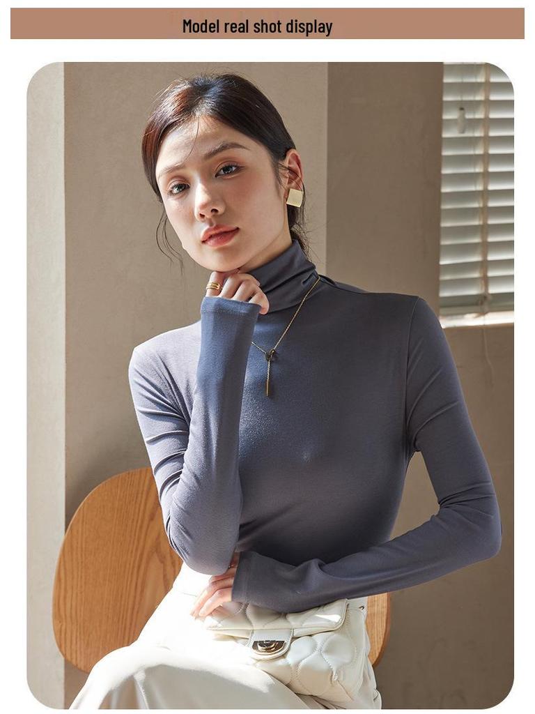 Women's 240g Modal High Collar Slim Fit Long Sleeve T-Shirt - 2025 Spring/Autumn Collection