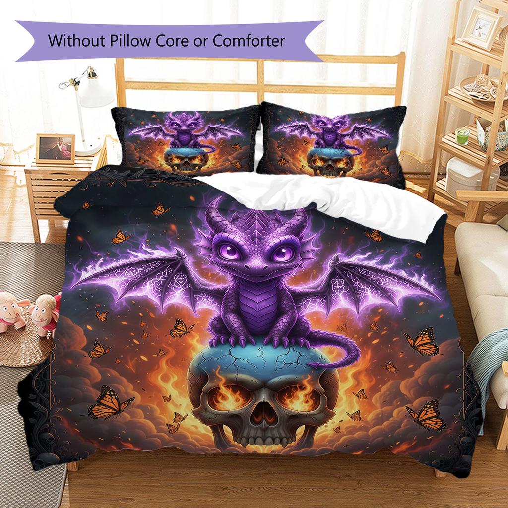 SkeletonDragon Pattern Bedding Quilt Set Quilt Cover Pillowcase Home Decoration Birthday Gift (1 * duvet cover + 2 * pillowcase, without core)