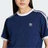 adidas Оригинальная полосатая футболка с логотипом, круглым вырезом, коротким рукавом, обычного кроя, женские топы, темно-синий JY4852