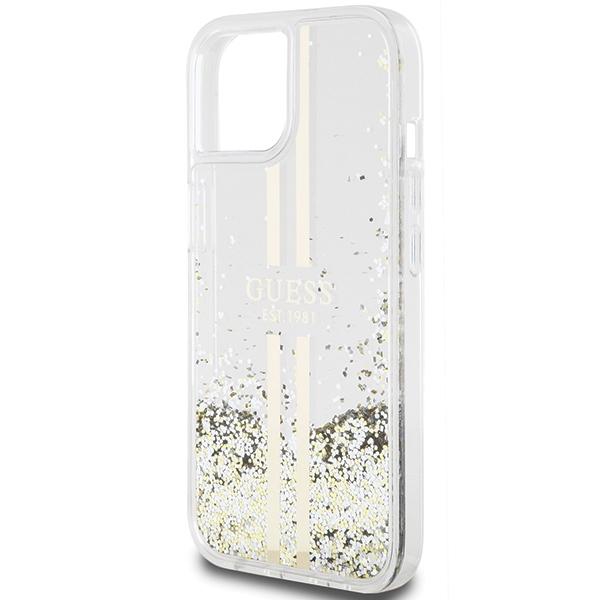 Guess Guhcp15Mlfcsegt Iphone 15 Plus /14 Plus 6.7 Transparent Hardcase Liquid Glitter Gold Stripes