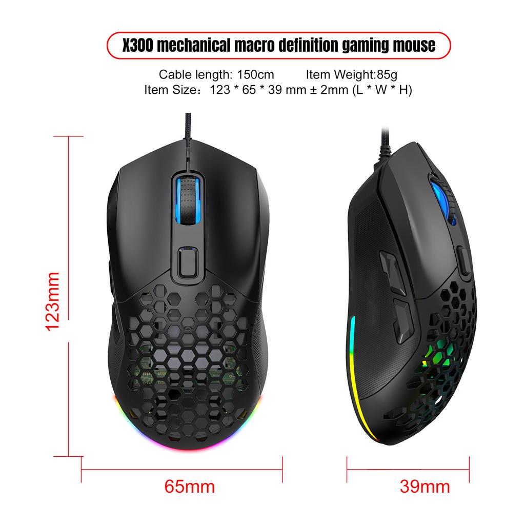 X300 RGB Игровая Мышь С Подсветкой Проводная Эргономичная 6 Кнопочная Программируемая Мышь с Записью Макросов и& Набор скорости колеса 7200 Скорость движения для Wi