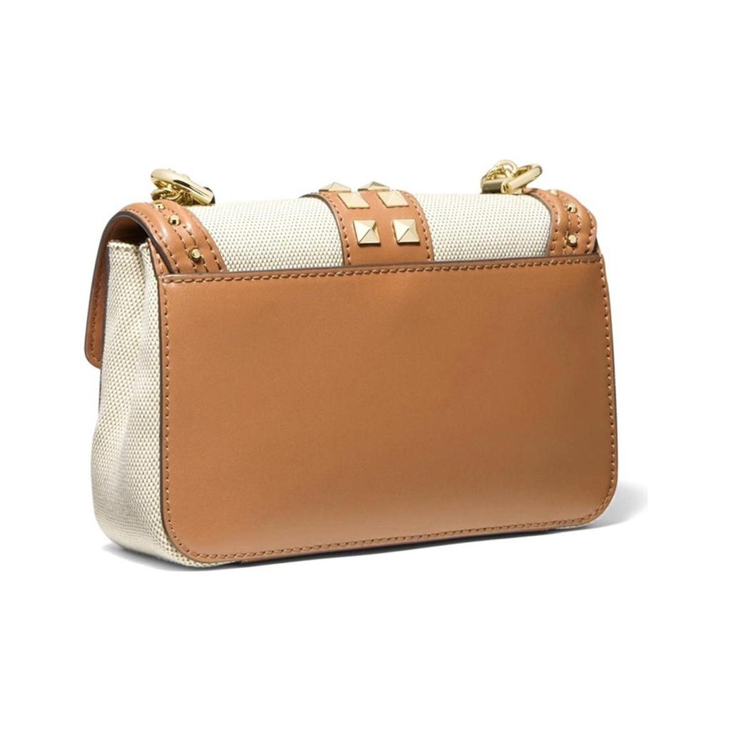 Michael Kors MK Soho Винтажная Сумка-кроссбоди на клапане с заклепками, Color Block, на цепочке, для ежедневного ношения, из холста и кожи, Женские сумки 30T1G1SL5C-NATURAL