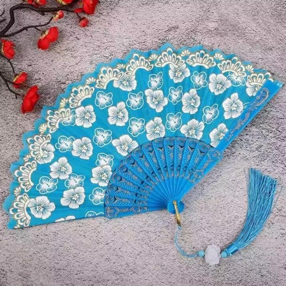 Flower Pattern Dance Fan Vintage Decorative Fan Hanfu Fan Chinese Folding Fan  Wedding Party
