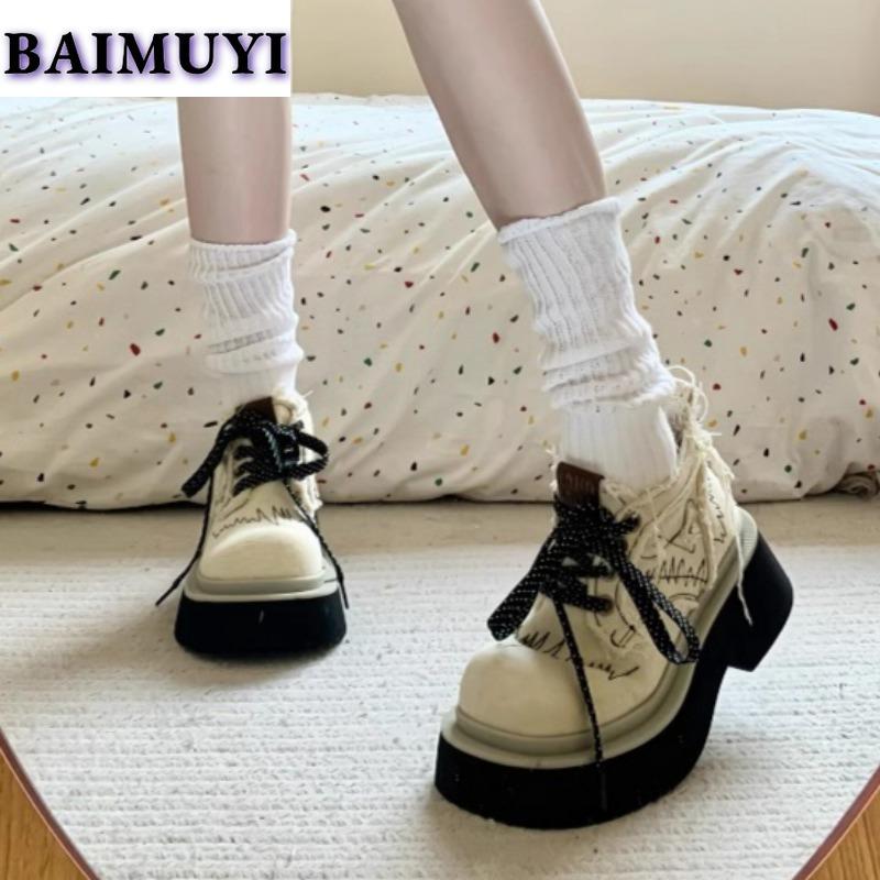Ковбойские ботильоны женские кроссовки на платформе массивные повседневные туфли женские осень 2025 трендовый дизайн шнуровка холст zapatos mujer botas