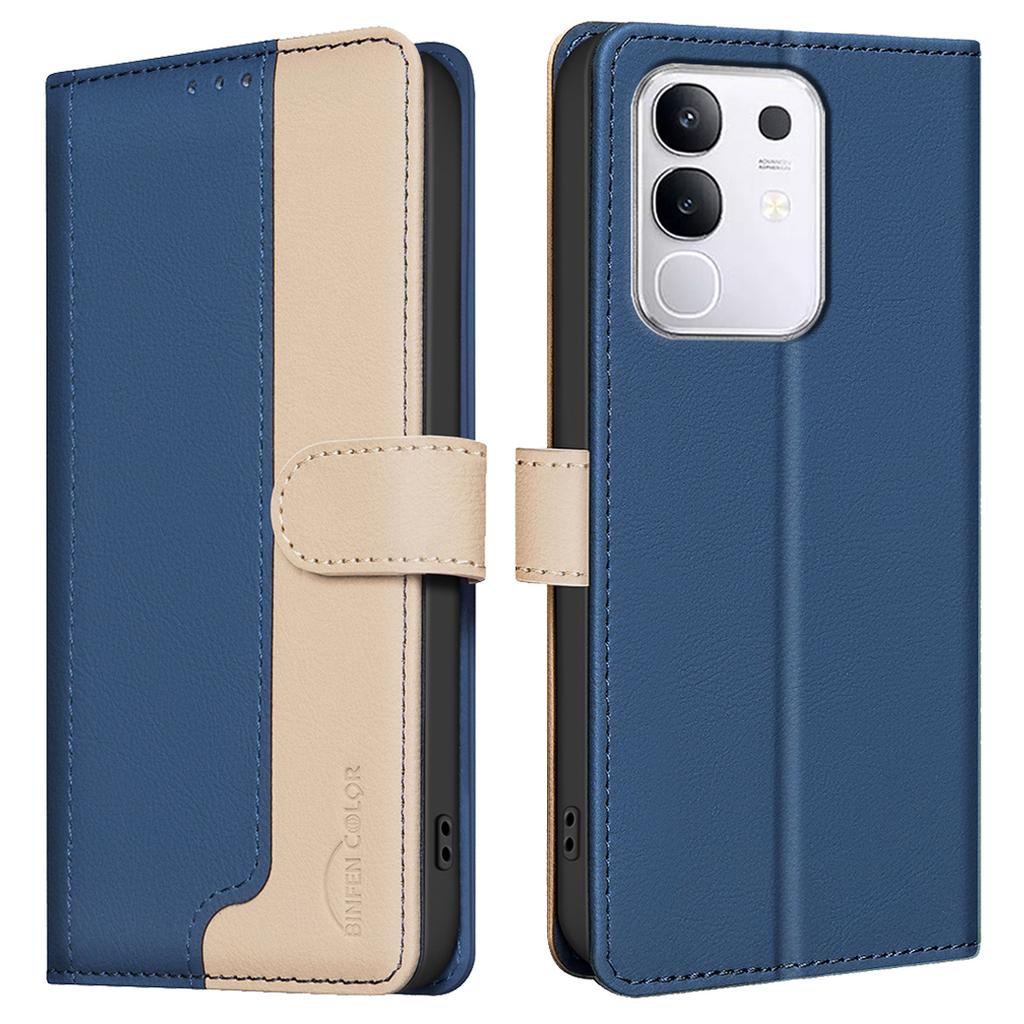 BINFEN COLOR BF33 for vivo Y29 4G Leather Case Splicing Color RFID Blocking Wallet Stand Phone Cover
