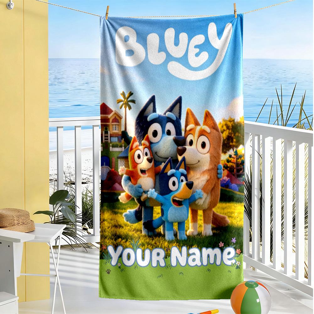 Bluey Personalized Text Beach Towel Quick-Dry Soft Microfiber For Beach Bathroom Outdoor Swimming Pool Camping Picnic Yoga Diving Vacation Accessories