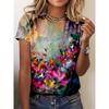 Summer Women's Round Neck Short Sleeve T-Shirt Fashion Printed Flower Pattern Top Street Design Simple Harajuku T-Shirt